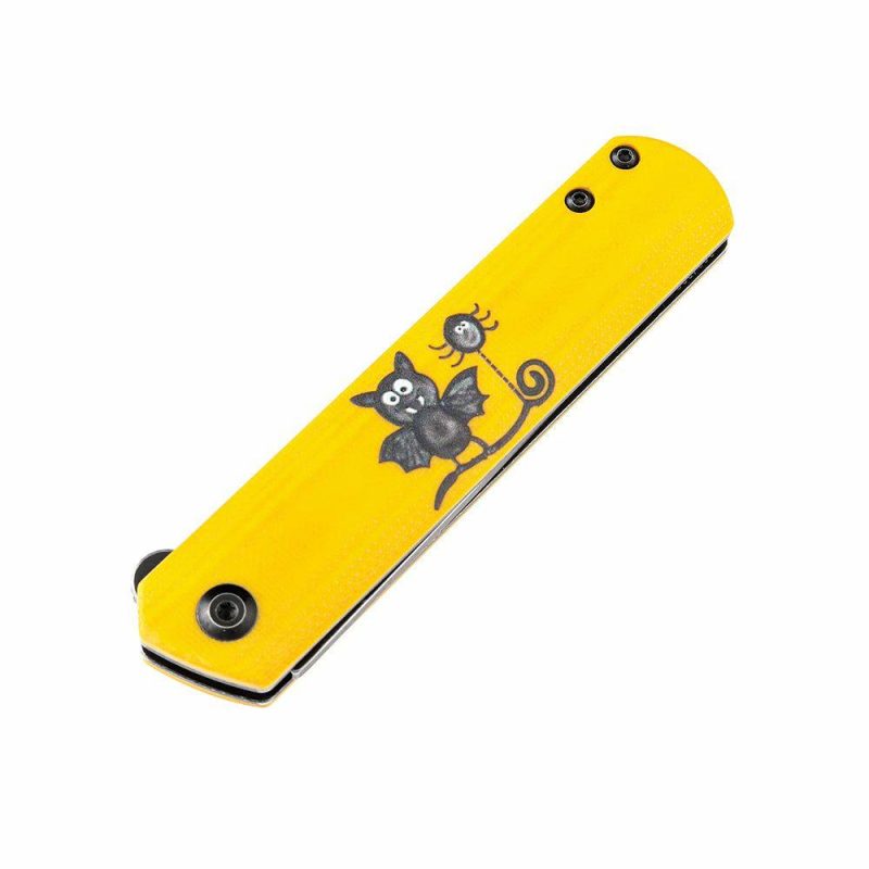 Foosa T2020T8 154CM Blade Non Locking Folding Knife Yellow G10 Handle with Bat Print Limited Edition Yellow | Folding Pocket Knives