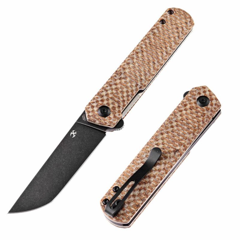 Foosa X2020T2 154CM Blade Liner Lock Folder Plaid Brown Micarta Handle Rolf Helbig Design Brown | Folding Pocket Knives