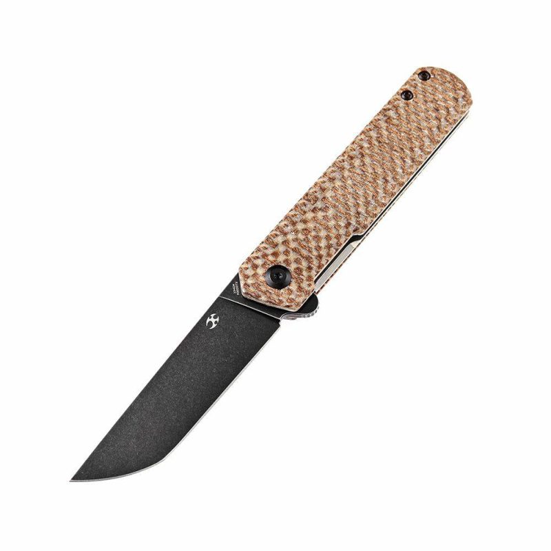 Foosa X2020T2 154CM Blade Liner Lock Folder Plaid Brown Micarta Handle Rolf Helbig Design Brown | Folding Pocket Knives