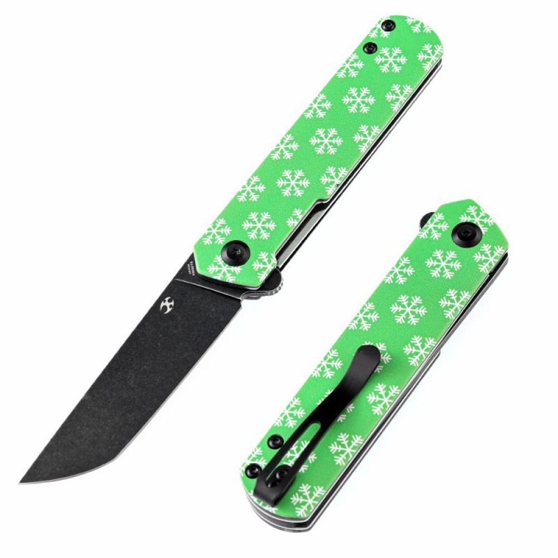 Foosa X2020T5 Black TiCn Coated 154CM Blade Liner Lock Folder Green G10 Handle with Snowflake Print Rolf Helbig Design Limited Edition Green | Folding Pocket Knives