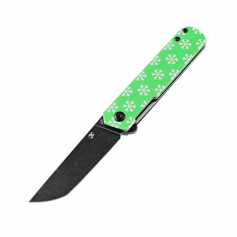 Foosa X2020T5 Black TiCn Coated 154CM Blade Liner Lock Folder Green G10 Handle with Snowflake Print Rolf Helbig Design Limited Edition Green | Folding Pocket Knives