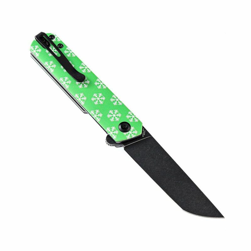 Foosa X2020T5 Black TiCn Coated 154CM Blade Liner Lock Folder Green G10 Handle with Snowflake Print Rolf Helbig Design Limited Edition Green | Folding Pocket Knives