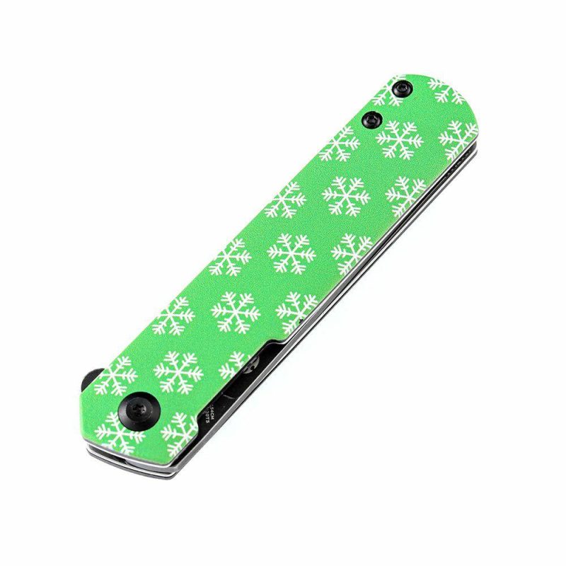 Foosa X2020T5 Black TiCn Coated 154CM Blade Liner Lock Folder Green G10 Handle with Snowflake Print Rolf Helbig Design Limited Edition Green | Folding Pocket Knives