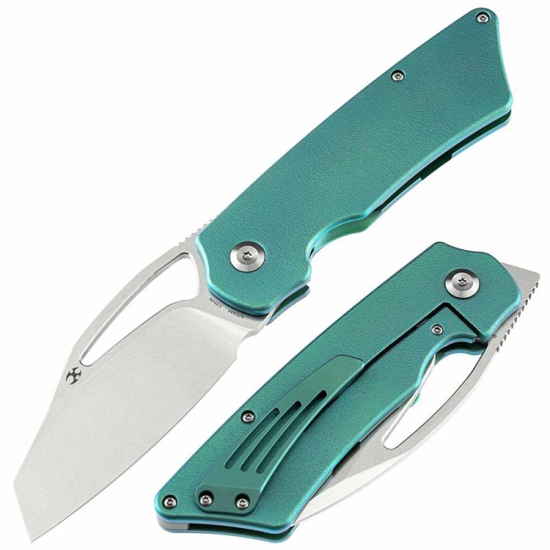 Goblin XL K1016A4 Marshall Noble Green Anodized Titanium with Orange Peel Finish Handle Stonewashed CPM-S35VN Blade | Folding Pocket Knives