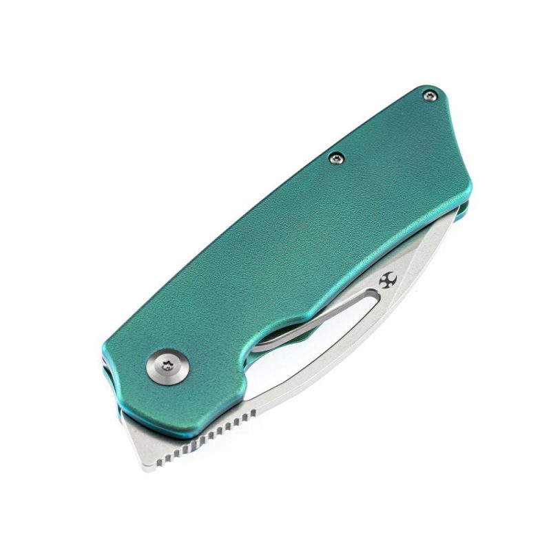 Goblin XL K1016A4 Marshall Noble Green Anodized Titanium with Orange Peel Finish Handle Stonewashed CPM-S35VN Blade | Folding Pocket Knives