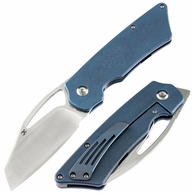 Goblin XL K1016A5 Marshall Noble Blue Anodized Titanium with Orange Peel Finish Handle Satin CPM-S35VN Blade | Folding Pocket Knives