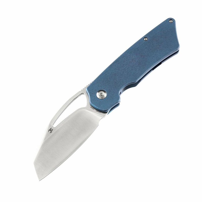 Goblin XL K1016A5 Marshall Noble Blue Anodized Titanium with Orange Peel Finish Handle Satin CPM-S35VN Blade | Folding Pocket Knives