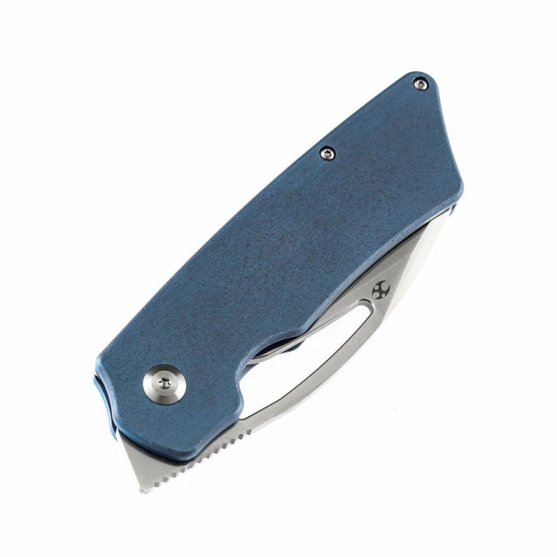 Goblin XL K1016A5 Marshall Noble Blue Anodized Titanium with Orange Peel Finish Handle Satin CPM-S35VN Blade | Folding Pocket Knives