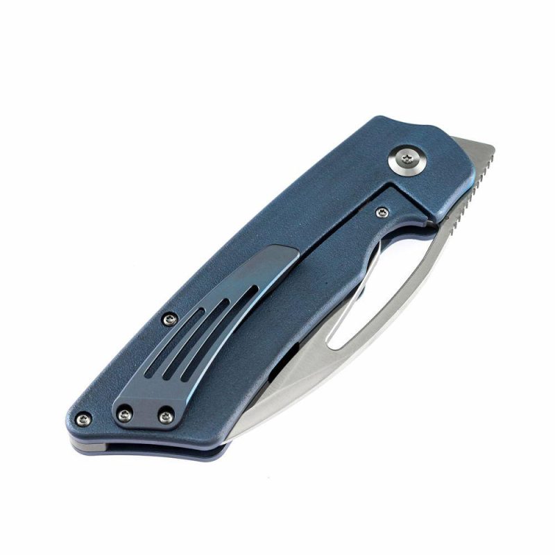 Goblin XL K1016A5 Marshall Noble Blue Anodized Titanium with Orange Peel Finish Handle Satin CPM-S35VN Blade | Folding Pocket Knives