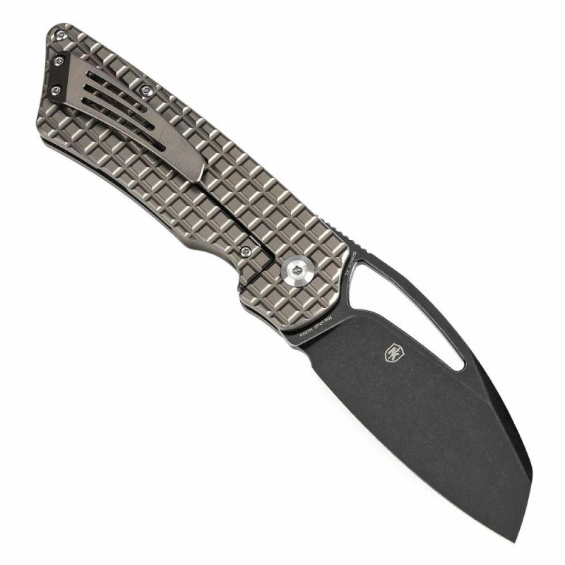 Goblin XL Thumb Hole Knife Bronze Anodized Titanium with Frag Pattern Handle ( 3.50”CPM-S35VN Blade) Marshall Noble Design-K1016W1 | Folding Pocket Knives