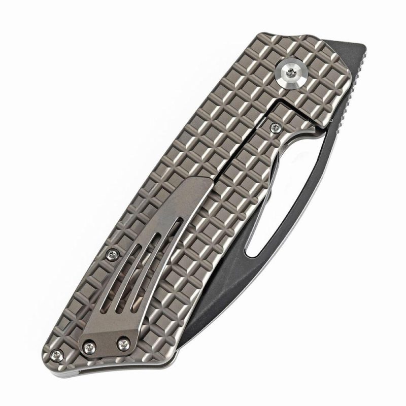 Goblin XL Thumb Hole Knife Bronze Anodized Titanium with Frag Pattern Handle ( 3.50”CPM-S35VN Blade) Marshall Noble Design-K1016W1 | Folding Pocket Knives