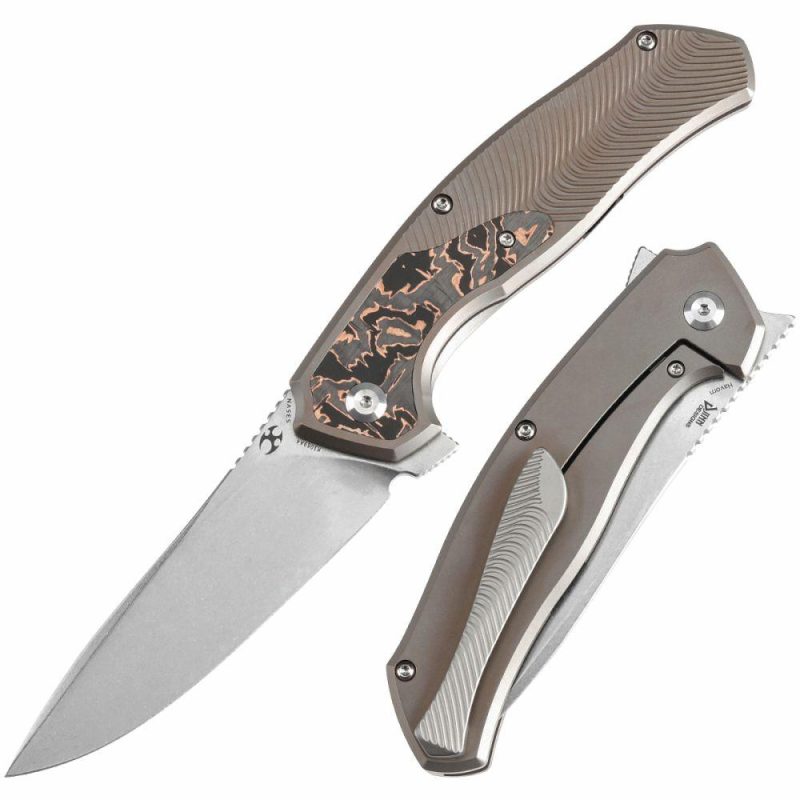 HAVØRN Flipper Bronze Anodized Titanium with Copper Carbon Fiber Inlay Handle (3.48”CPM S35VN Blade )Djinn Design -K1069A4 Bronze | Folding Pocket Knives