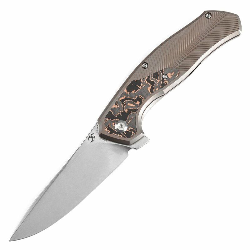 HAVØRN Flipper Bronze Anodized Titanium with Copper Carbon Fiber Inlay Handle (3.48”CPM S35VN Blade )Djinn Design -K1069A4 Bronze | Folding Pocket Knives