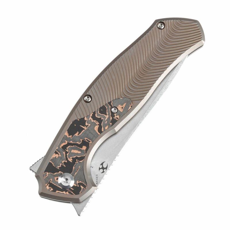 HAVØRN Flipper Bronze Anodized Titanium with Copper Carbon Fiber Inlay Handle (3.48”CPM S35VN Blade )Djinn Design -K1069A4 Bronze | Folding Pocket Knives