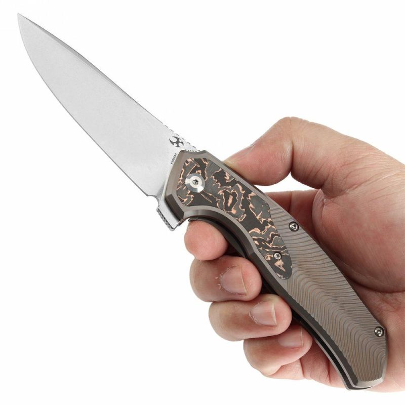 HAVØRN Flipper Bronze Anodized Titanium with Copper Carbon Fiber Inlay Handle (3.48”CPM S35VN Blade )Djinn Design -K1069A4 Bronze | Folding Pocket Knives