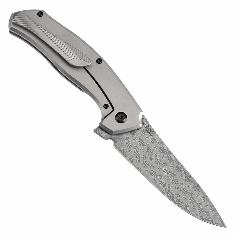 HAVØRN Flipper Titanium with Arctic Storm Fat Carbon Handle (3.48”Damascus Blade )Djinn Design -K1069A3 Black And White | Folding Pocket Knives