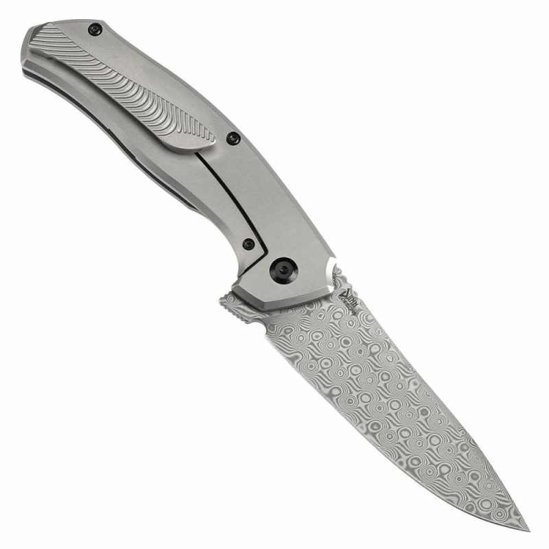 HAVØRN Flipper Titanium with Black and White Carbon Fiber Inlay Handle (3.48”Damascus Blade )Djinn Design -K1069A1 Black And White | Folding Pocket Knives