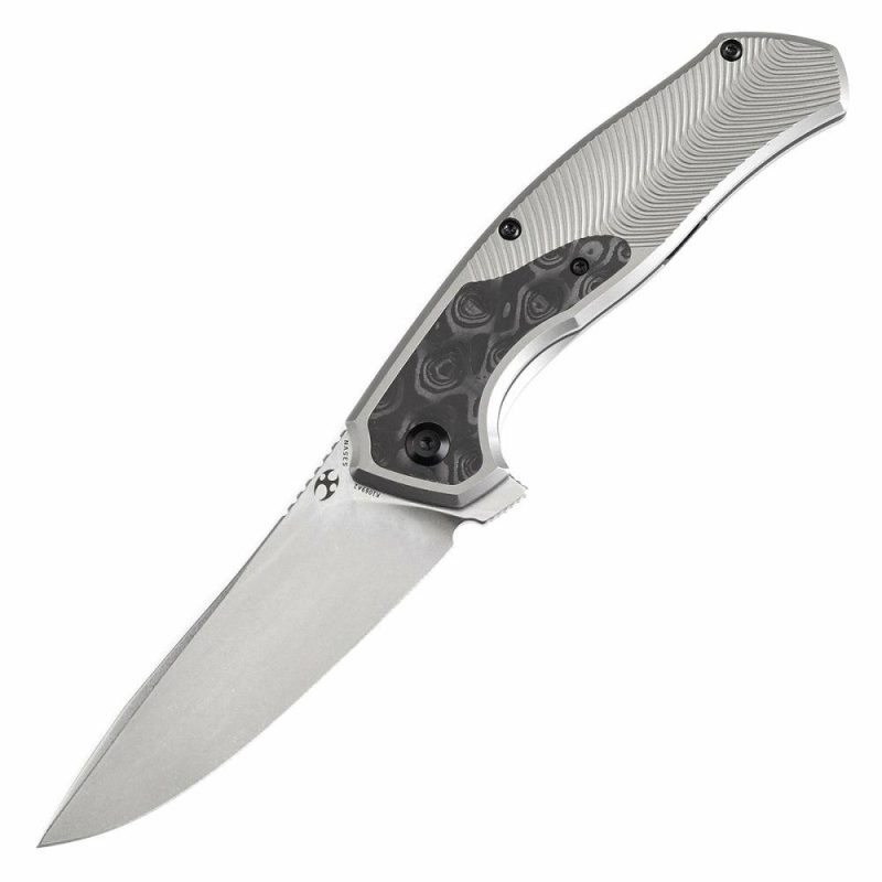 HAVØRN Flipper Titanium with Rose Pattern Black & White Carbon Fiber Inlay Handle (3.48”CPM S35VN Blade )Djinn Design -K1069A2 Black And White | Folding Pocket Knives