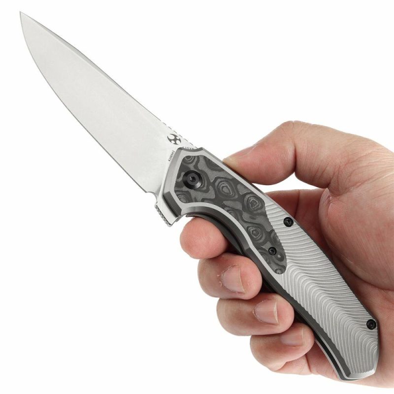 HAVØRN Flipper Titanium with Rose Pattern Black & White Carbon Fiber Inlay Handle (3.48”CPM S35VN Blade )Djinn Design -K1069A2 Black And White | Folding Pocket Knives