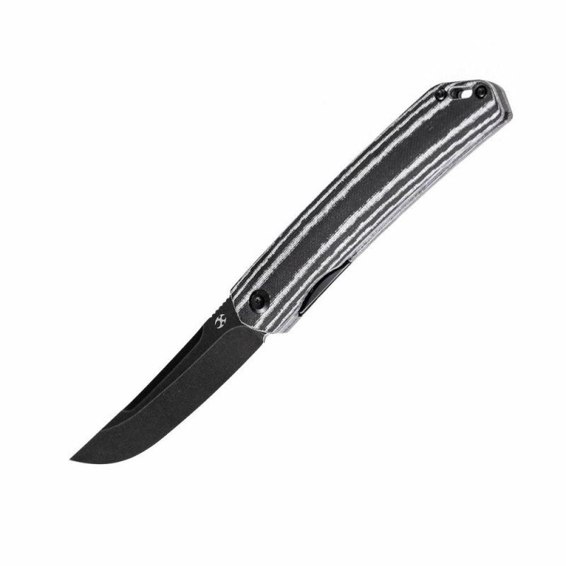 Hazakura Flipper Knife Black and White Micarta Handle (3.53”154CM Blade) Max Tkachuk-T1019C4 | Folding Pocket Knives