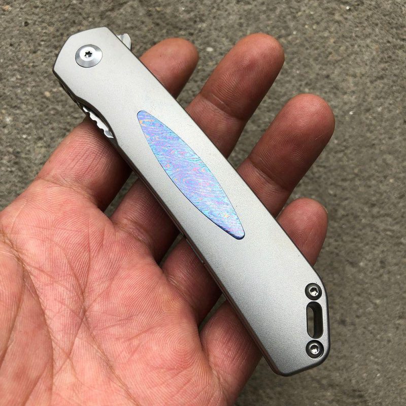 Hazakura K1019A2 S35VN Blade Titanium Handle with Timascus Insert Slim Flipper Gray/Timascus | Folding Pocket Knives