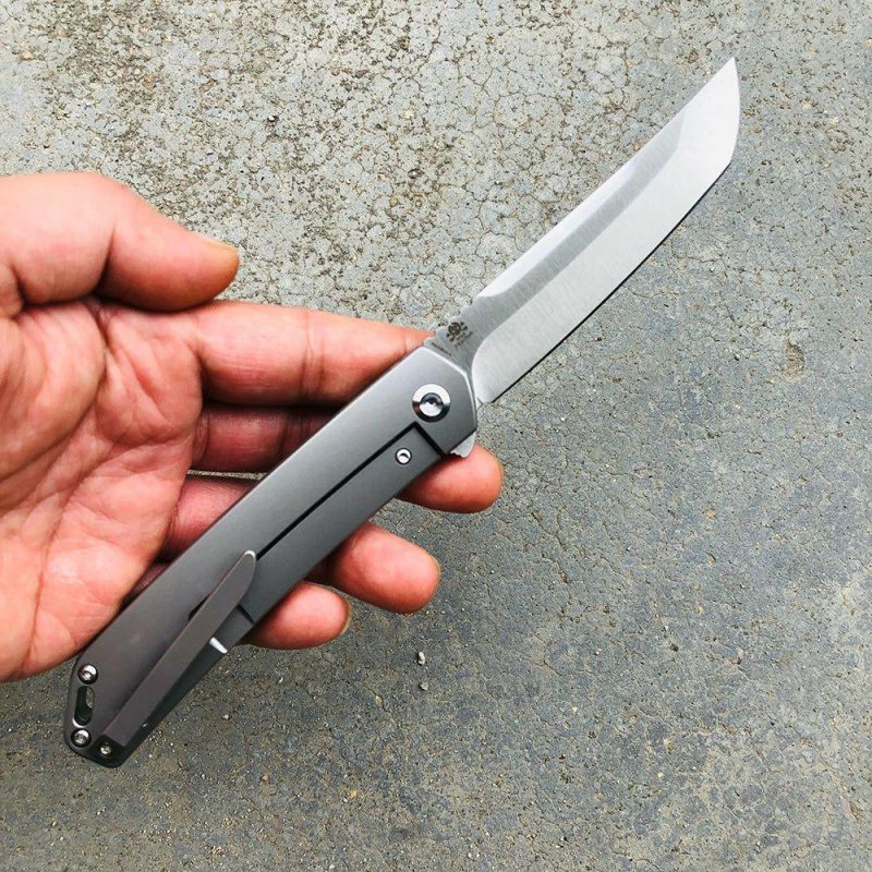 Hazakura K1019A2 S35VN Blade Titanium Handle with Timascus Insert Slim Flipper Gray/Timascus | Folding Pocket Knives