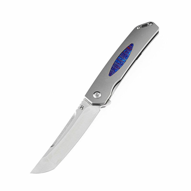 Hazakura K1019A2 S35VN Blade Titanium Handle with Timascus Insert Slim Flipper Gray/Timascus | Folding Pocket Knives