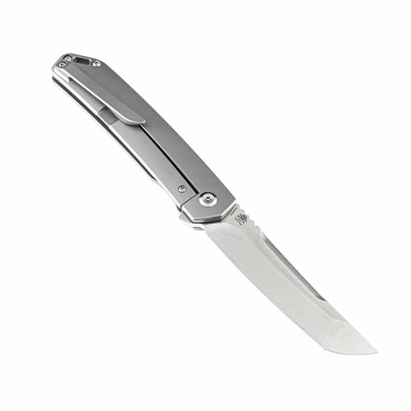 Hazakura K1019A2 S35VN Blade Titanium Handle with Timascus Insert Slim Flipper Gray/Timascus | Folding Pocket Knives