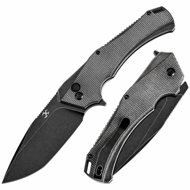 Hellx Button Lock Black Micarta Handle (3.6”D2 Blade ) Mikkel Willumsen Design – T1008F4 Black | Folding Pocket Knives