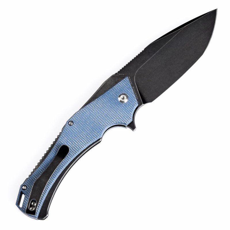 Hellx Button Lock Blue Micarta Handle (3.6”D2 Blade )Mikkel Willumsen Design -T1008F3 Blue | Folding Pocket Knives