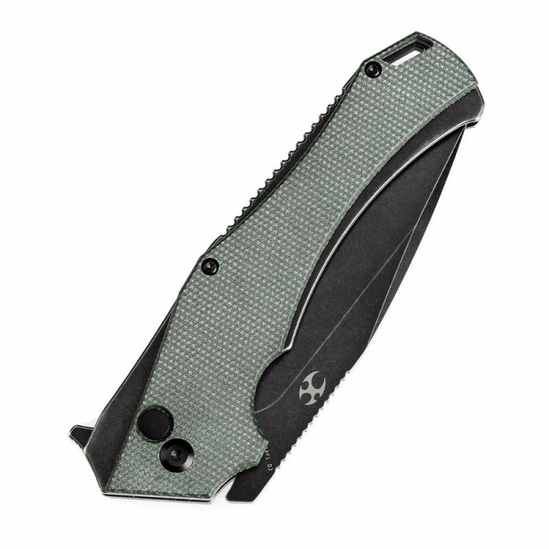 Hellx Button Lock Green Micarta Handle (3.6”D2 Blade )Mikkel Willumsen Design -T1008F1 Green | Folding Pocket Knives