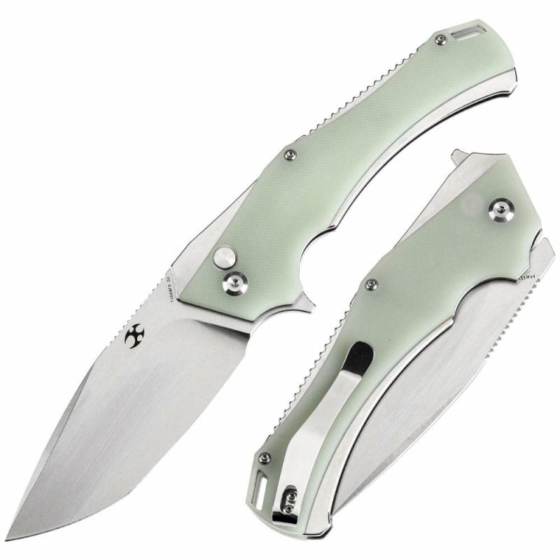 Hellx Button Lock Jade G10 Handle (3.6”D2 Blade ) Mikkel Willumsen Design – T1008F5 Jade | Folding Pocket Knives