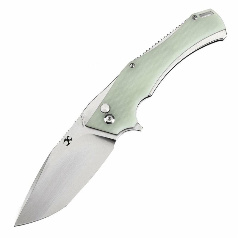 Hellx Button Lock Jade G10 Handle (3.6”D2 Blade ) Mikkel Willumsen Design – T1008F5 Jade | Folding Pocket Knives