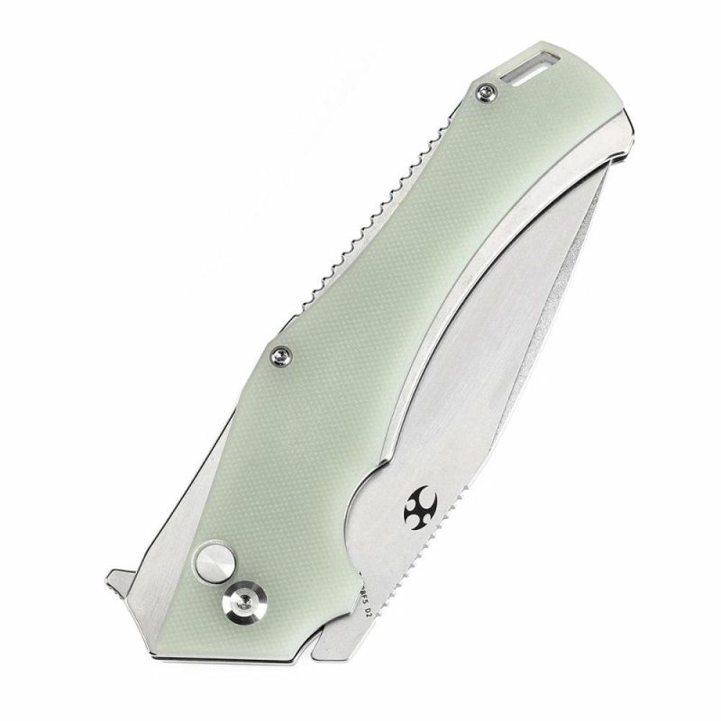 Hellx Button Lock Jade G10 Handle (3.6”D2 Blade ) Mikkel Willumsen Design – T1008F5 Jade | Folding Pocket Knives