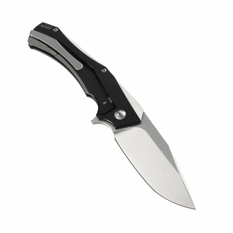 Hellx Flipper Knife Black Coating + Plian Titanium Handle (3.60" D2 Blade)Mikkel Willumsen Design -K1008A1 Black | Folding Pocket Knives