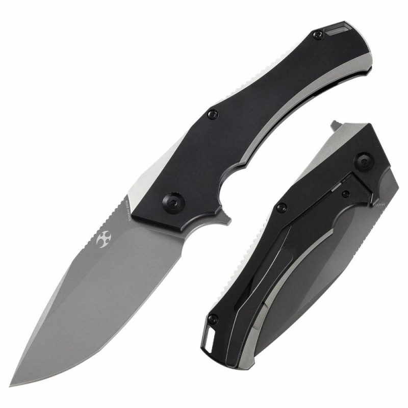 Hellx Flipper Knife Black Coating + Plian Titanium Handle (3.60"CPM-S35VN Blade)Mikkel Willumsen Design -K1008A2 Black | Folding Pocket Knives