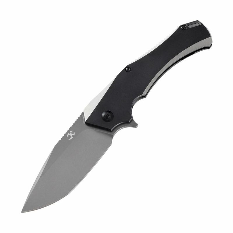 Hellx Flipper Knife Black Coating + Plian Titanium Handle (3.60"CPM-S35VN Blade)Mikkel Willumsen Design -K1008A2 Black | Folding Pocket Knives