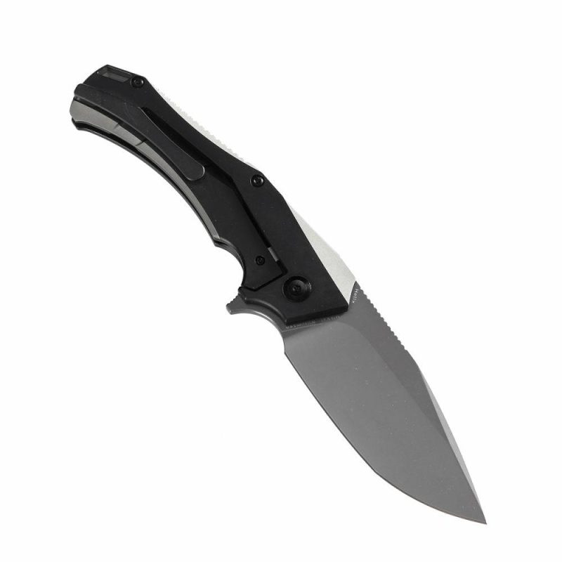 Hellx Flipper Knife Black Coating + Plian Titanium Handle (3.60"CPM-S35VN Blade)Mikkel Willumsen Design -K1008A2 Black | Folding Pocket Knives