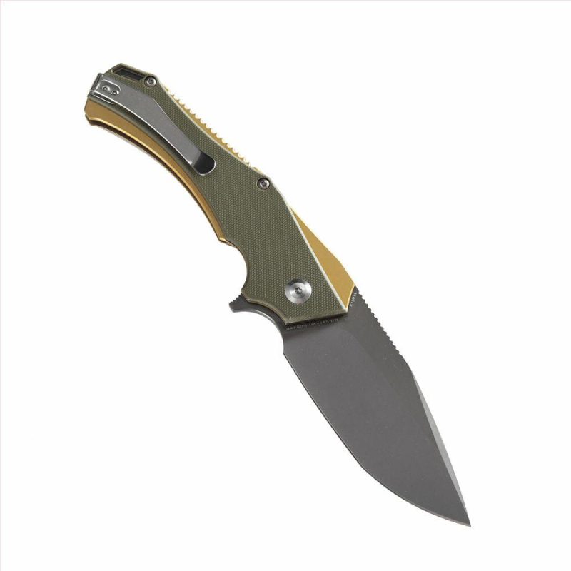 Hellx T1008A2 Budget-Friendly Folding Hunting Knife with Green G10 Handle Gray TiCn Coated D2 Blade Green | Folding Pocket Knives