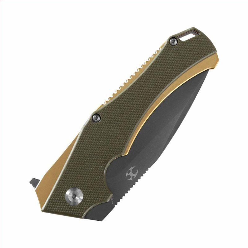 Hellx T1008A2 Budget-Friendly Folding Hunting Knife with Green G10 Handle Gray TiCn Coated D2 Blade Green | Folding Pocket Knives