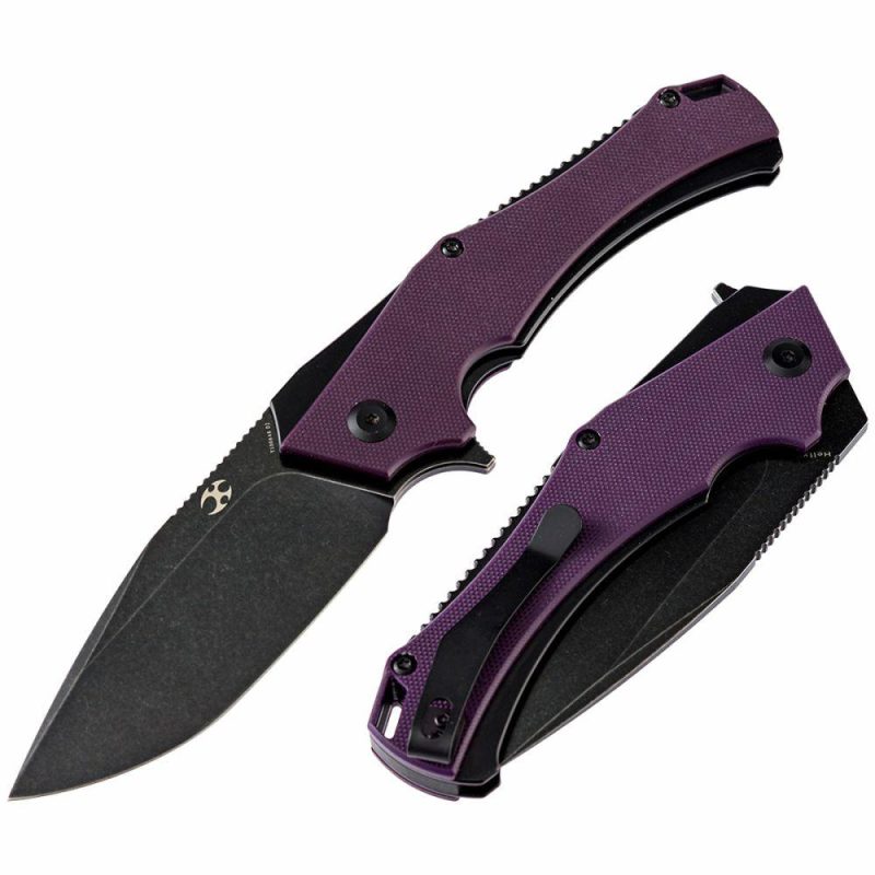 Hellx T1008A6 Black TiCn Coated and Stonewashed D2 Blade Purple G10+ Black Anodized Stainless Steel Handle with Mikkel Willumsen Design Purple And Black | Folding Pocket Knives