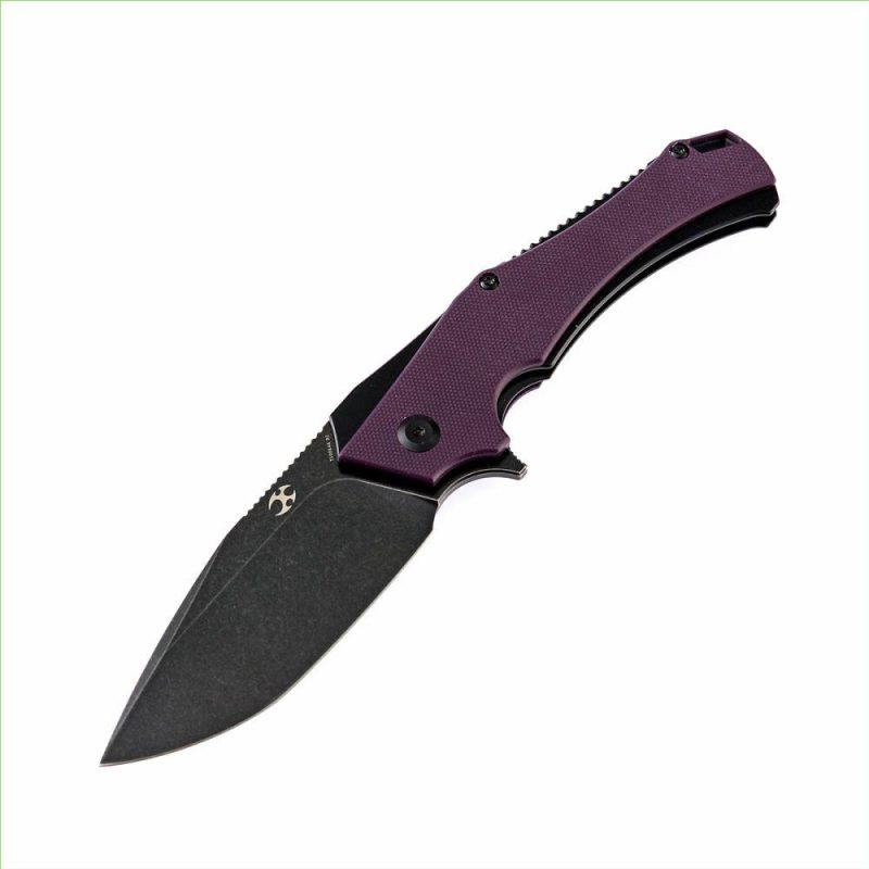 Hellx T1008A6 Black TiCn Coated and Stonewashed D2 Blade Purple G10+ Black Anodized Stainless Steel Handle with Mikkel Willumsen Design Purple And Black | Folding Pocket Knives