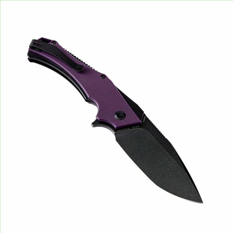 Hellx T1008A6 Black TiCn Coated and Stonewashed D2 Blade Purple G10+ Black Anodized Stainless Steel Handle with Mikkel Willumsen Design Purple And Black | Folding Pocket Knives