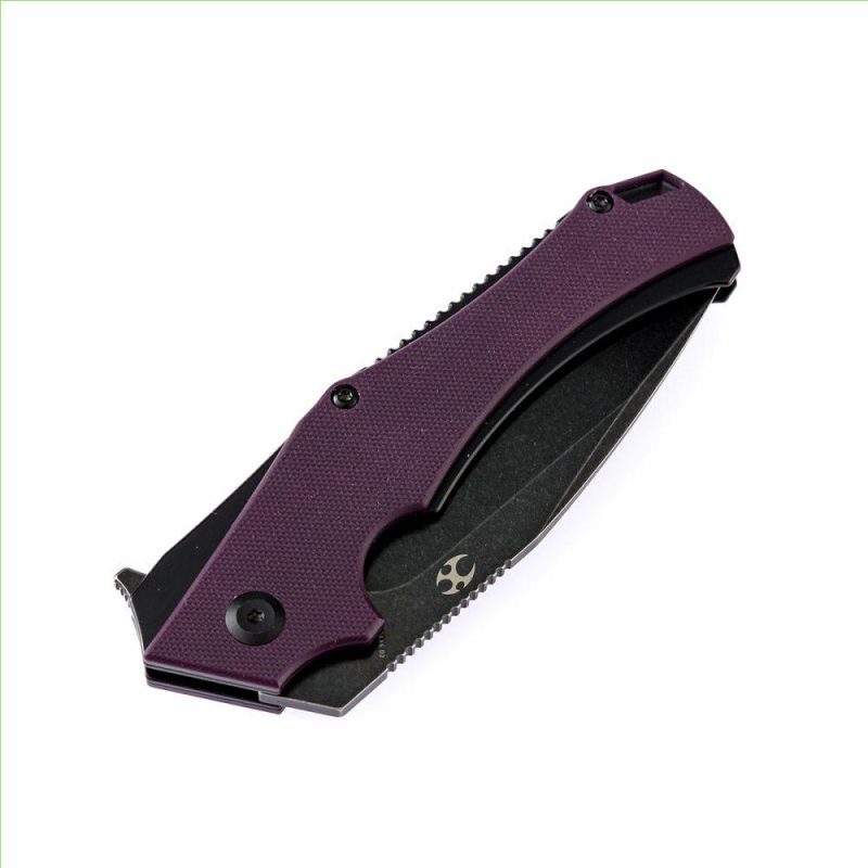 Hellx T1008A6 Black TiCn Coated and Stonewashed D2 Blade Purple G10+ Black Anodized Stainless Steel Handle with Mikkel Willumsen Design Purple And Black | Folding Pocket Knives