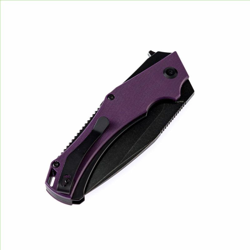 Hellx T1008A6 Black TiCn Coated and Stonewashed D2 Blade Purple G10+ Black Anodized Stainless Steel Handle with Mikkel Willumsen Design Purple And Black | Folding Pocket Knives