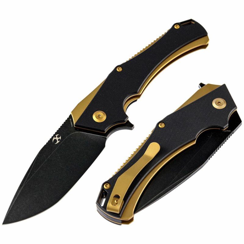 Hellx T1008A7 Black TiCn Coated and Stonewashed D2 Blade Black G10+ Bronzed Anodized Stainless Steel Handle with Mikkel Willumsen Design Black And Bronzed | Folding Pocket Knives