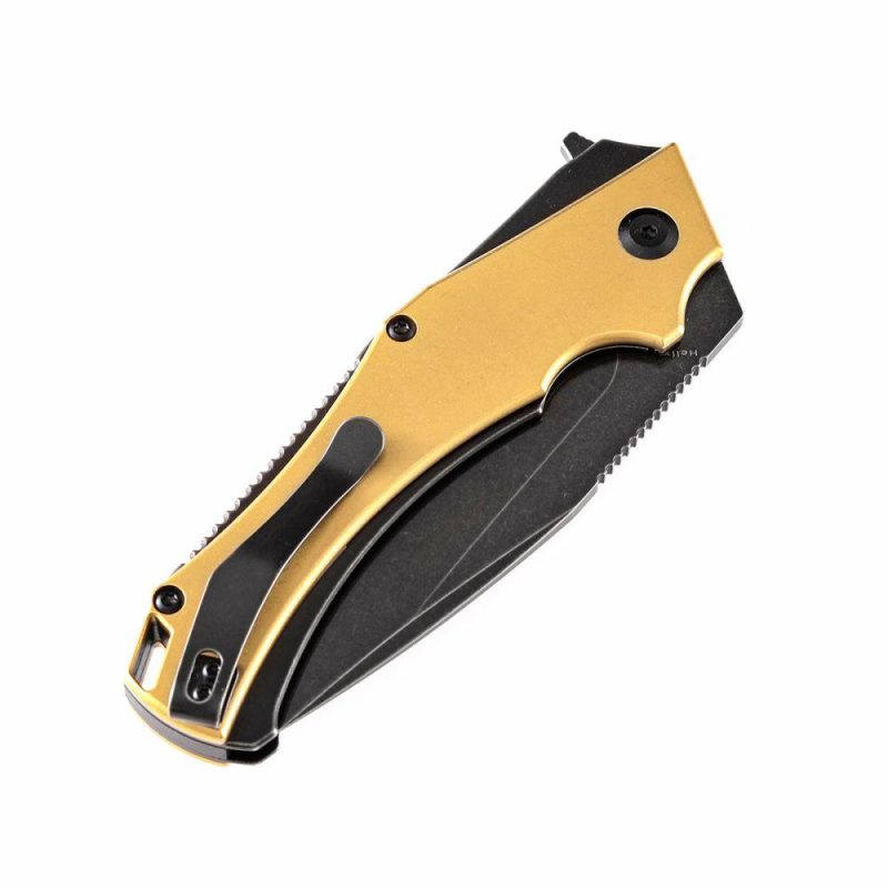 Hellx Thumb Hole Knife Brass Anodized Stainless Steel Handle (3.60"D2 Blade) Mikkel Willumsen Design-T1008B2 Brass | Folding Pocket Knives