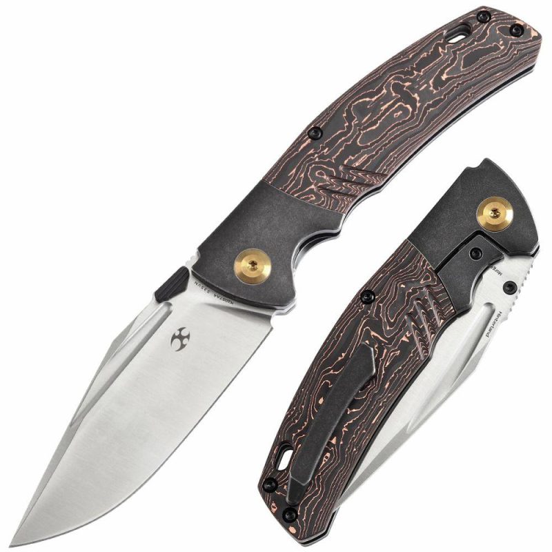 Hinterland Thumb Stub Blackwash Titanium and Copper Carbon Fiber Handle (3.58" CPM S35VN Blade) Morgan Koens Design-K1057A4 Black/Brown | Folding Pocket Knives