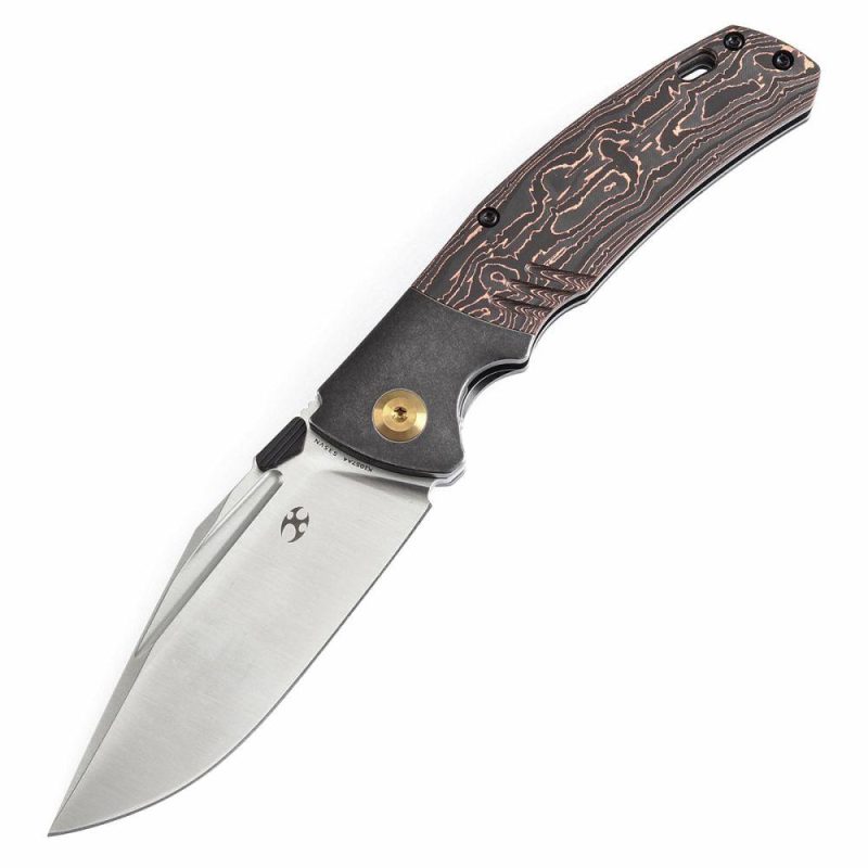 Hinterland Thumb Stub Blackwash Titanium and Copper Carbon Fiber Handle (3.58" CPM S35VN Blade) Morgan Koens Design-K1057A4 Black/Brown | Folding Pocket Knives