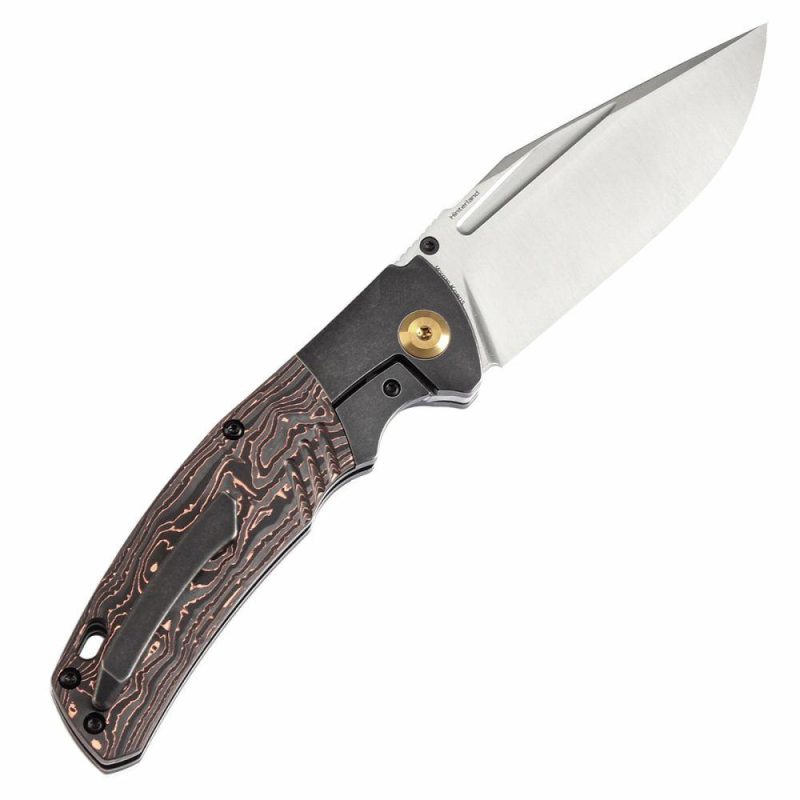 Hinterland Thumb Stub Blackwash Titanium and Copper Carbon Fiber Handle (3.58" CPM S35VN Blade) Morgan Koens Design-K1057A4 Black/Brown | Folding Pocket Knives